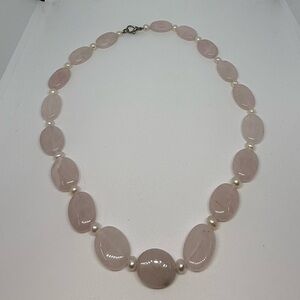 Vintage Rose Quartz Oval Bead Necklace 17”